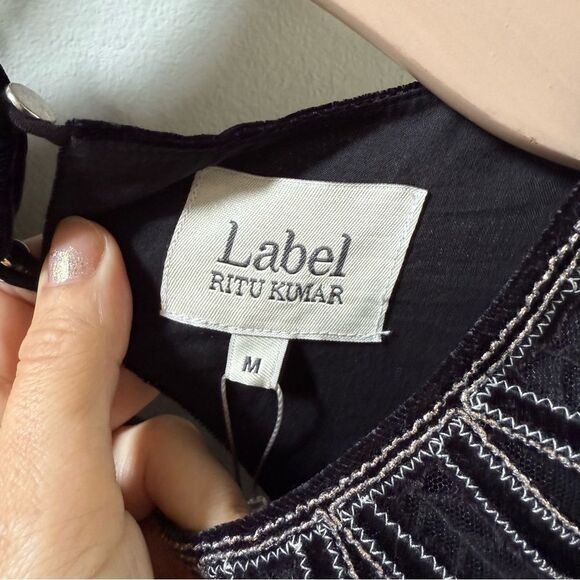 LABEL RITU KUMAR Caroline Flared Dress with Embroidered Yoke in Black M NWT - Picture 11 of 16